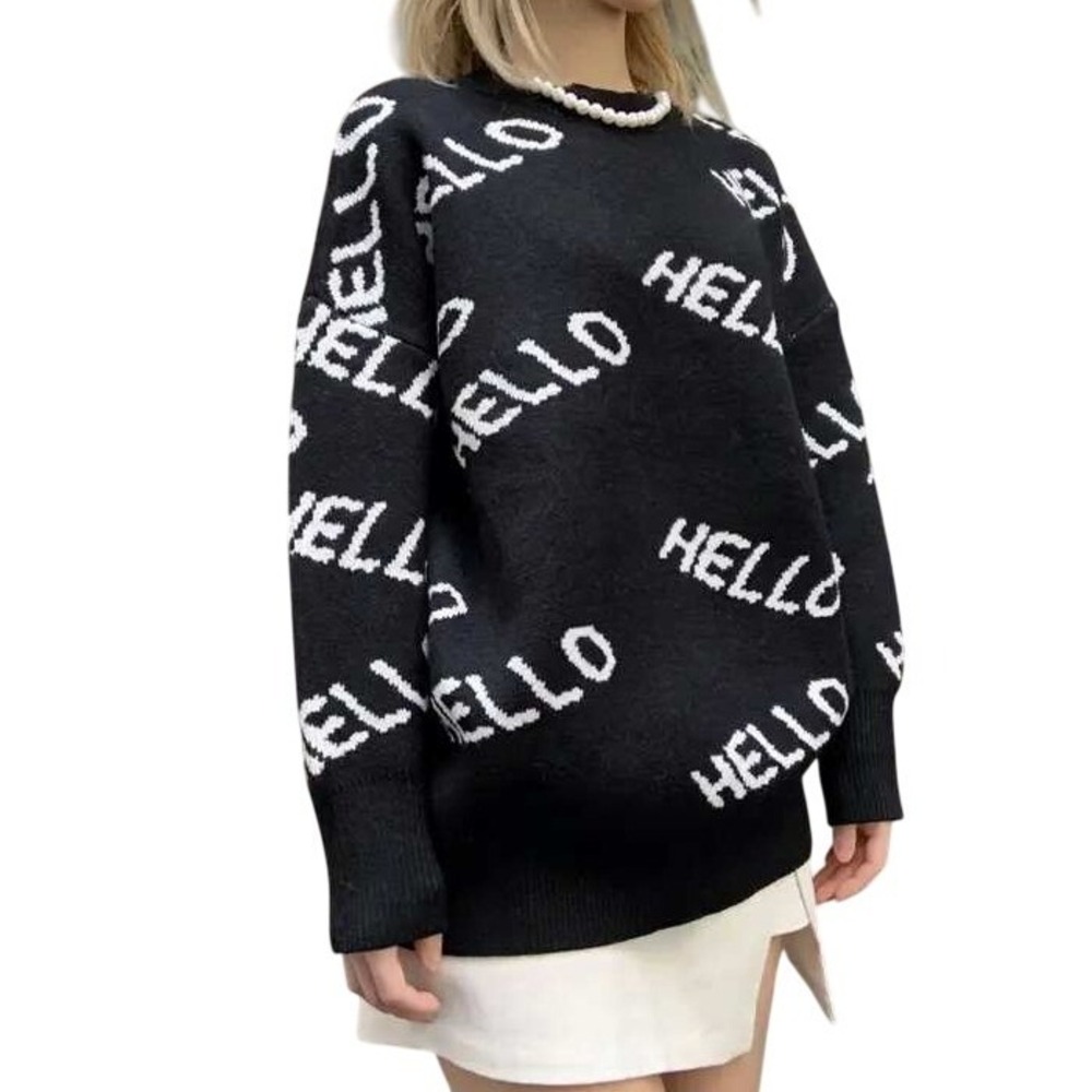 WHY Dress Black "HELLO" YouTuber‎ Sweater Thick Knit Size Medium